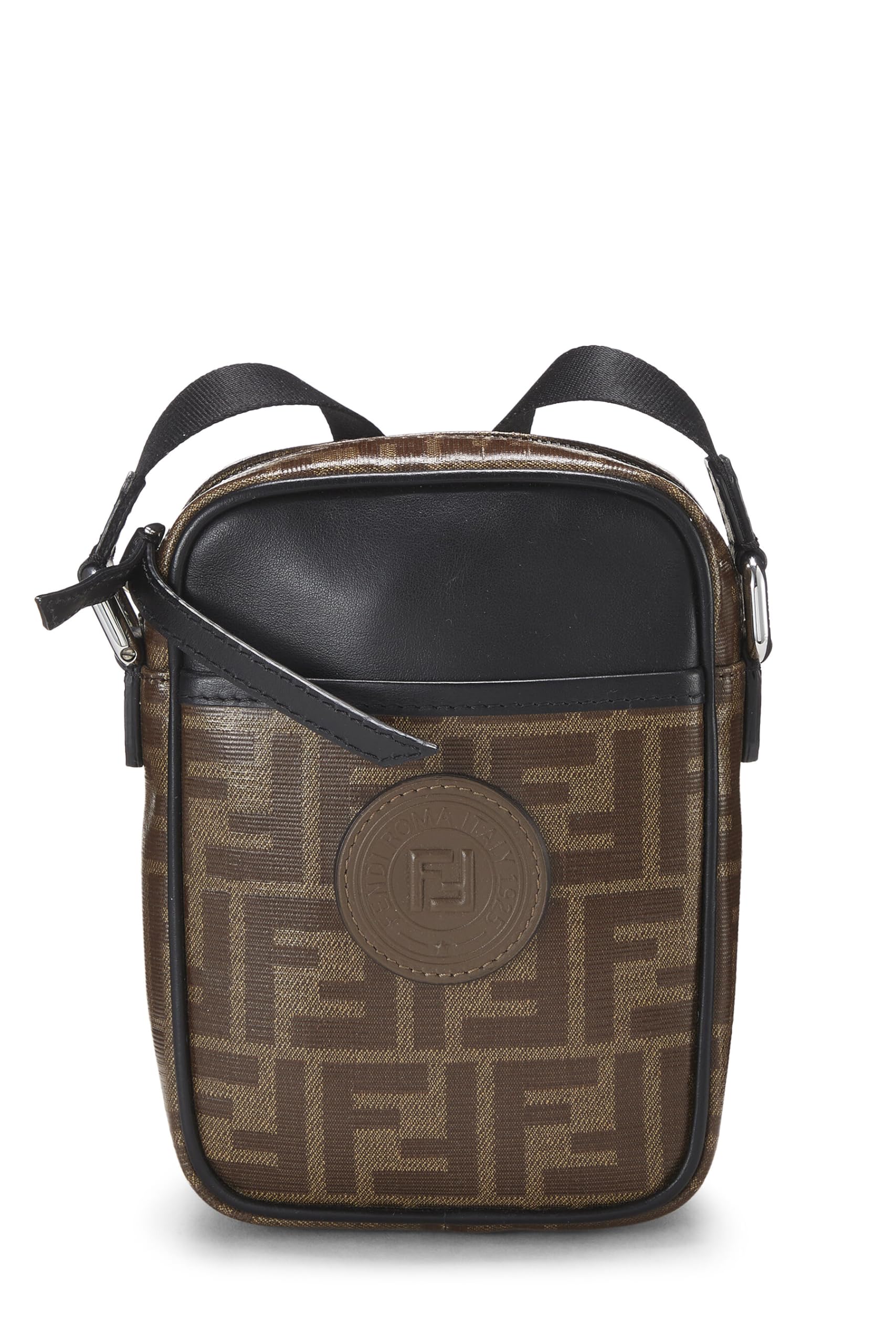 Fendi, Brown Leather & Zucca Canvas Crossbody, Black
