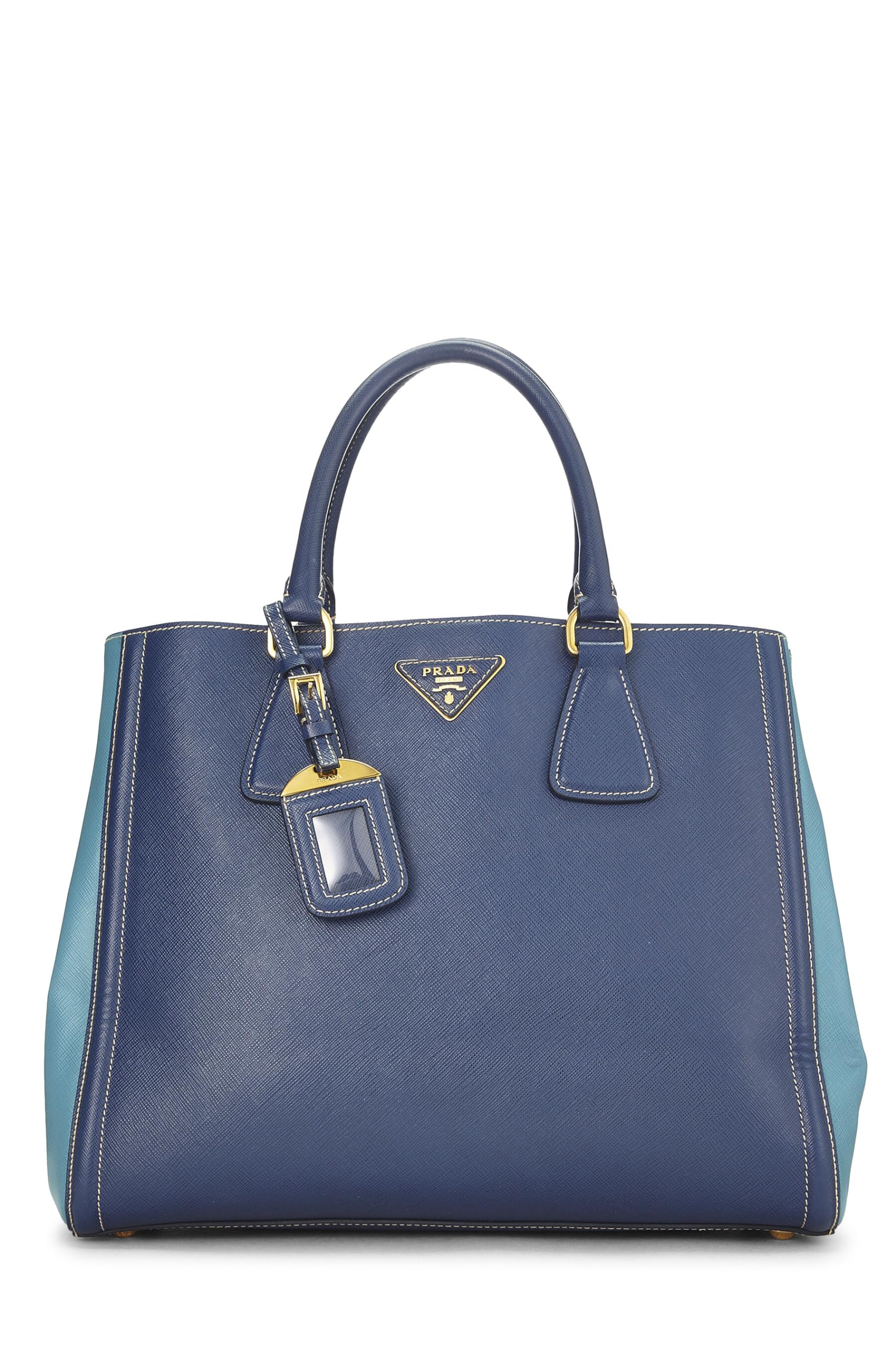 Prada, Blue Bi-Color Saffiano Tote, Blue