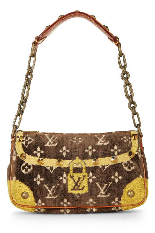 Louis Vuitton, Brown & Yellow Velour Trompe L'oeil Pochette Accessories, Brown