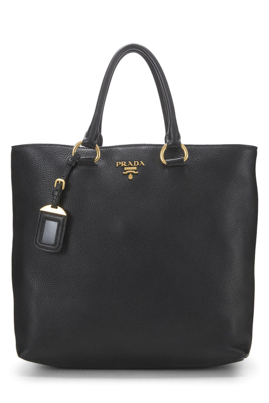 Prada, Black Vitello Daino Phenix Convertible Shopping Tote, Black