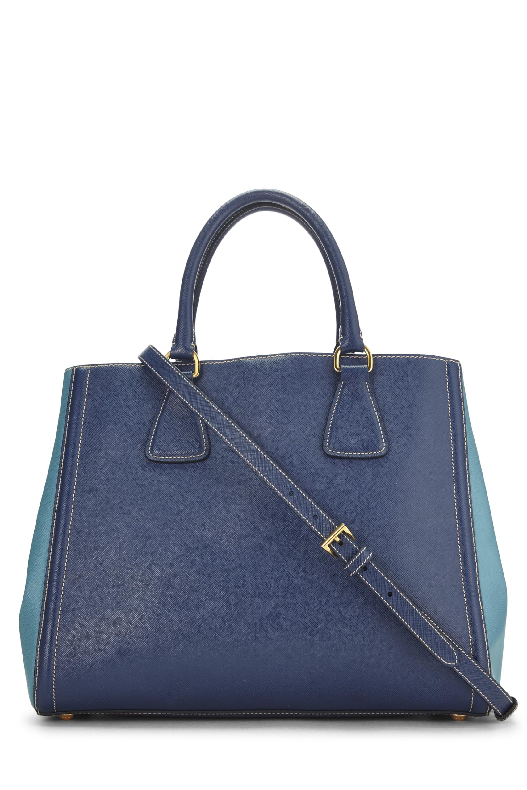 Prada, Blue Bi-Color Saffiano Tote, Blue