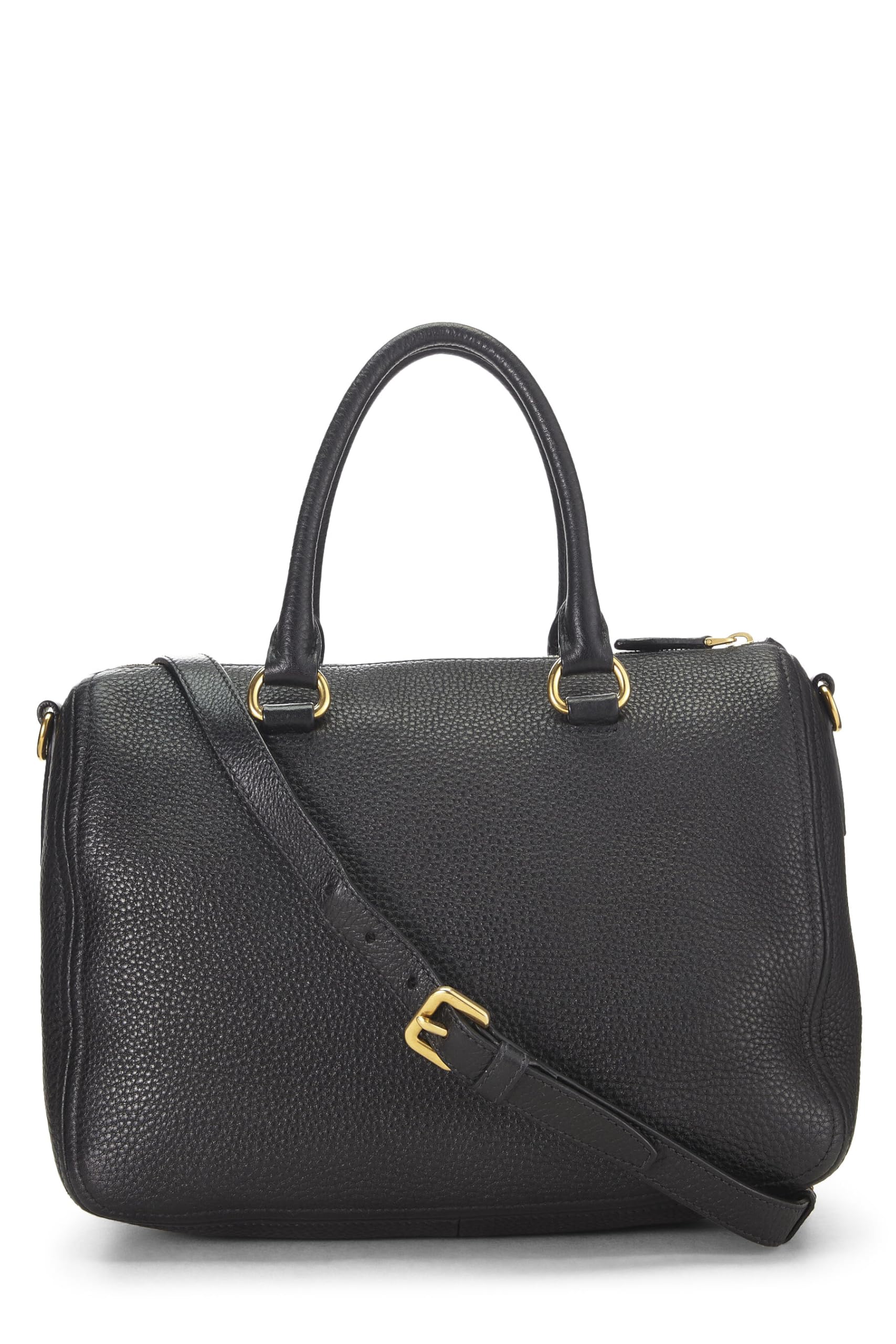 Prada, Black Vitello Daino Convertible Boston Bag, Black