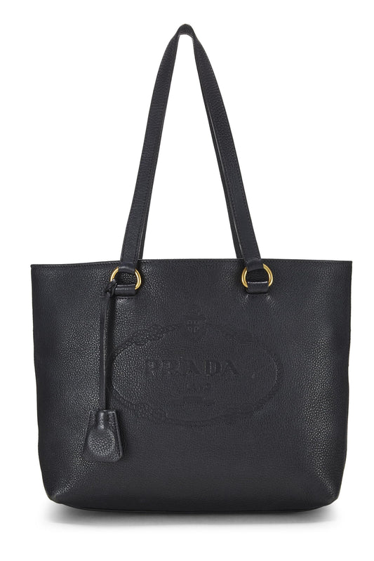 Prada, Black Vitello Daino Logo Tote, Black