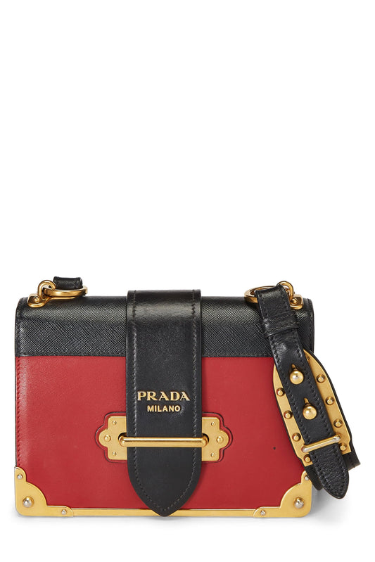 Prada, Red & Black Leather Cahier Crossbody, Red