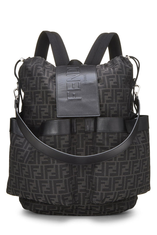 Fendi, Black Zucca Double Pocket Backpack, Black