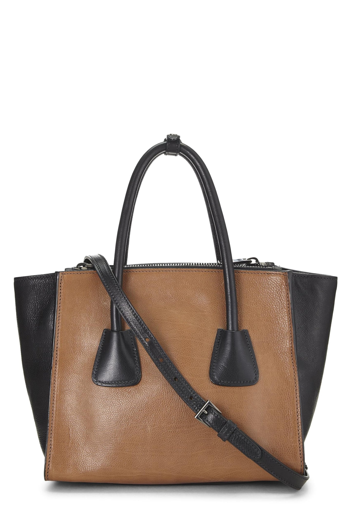 Prada, Black & Brown Calfskin Trapeze Tote, Multi
