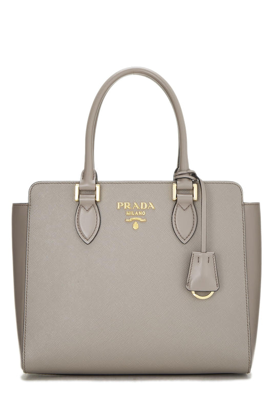 Prada, Grey Saffiano Convertible Handbag Small, Grey