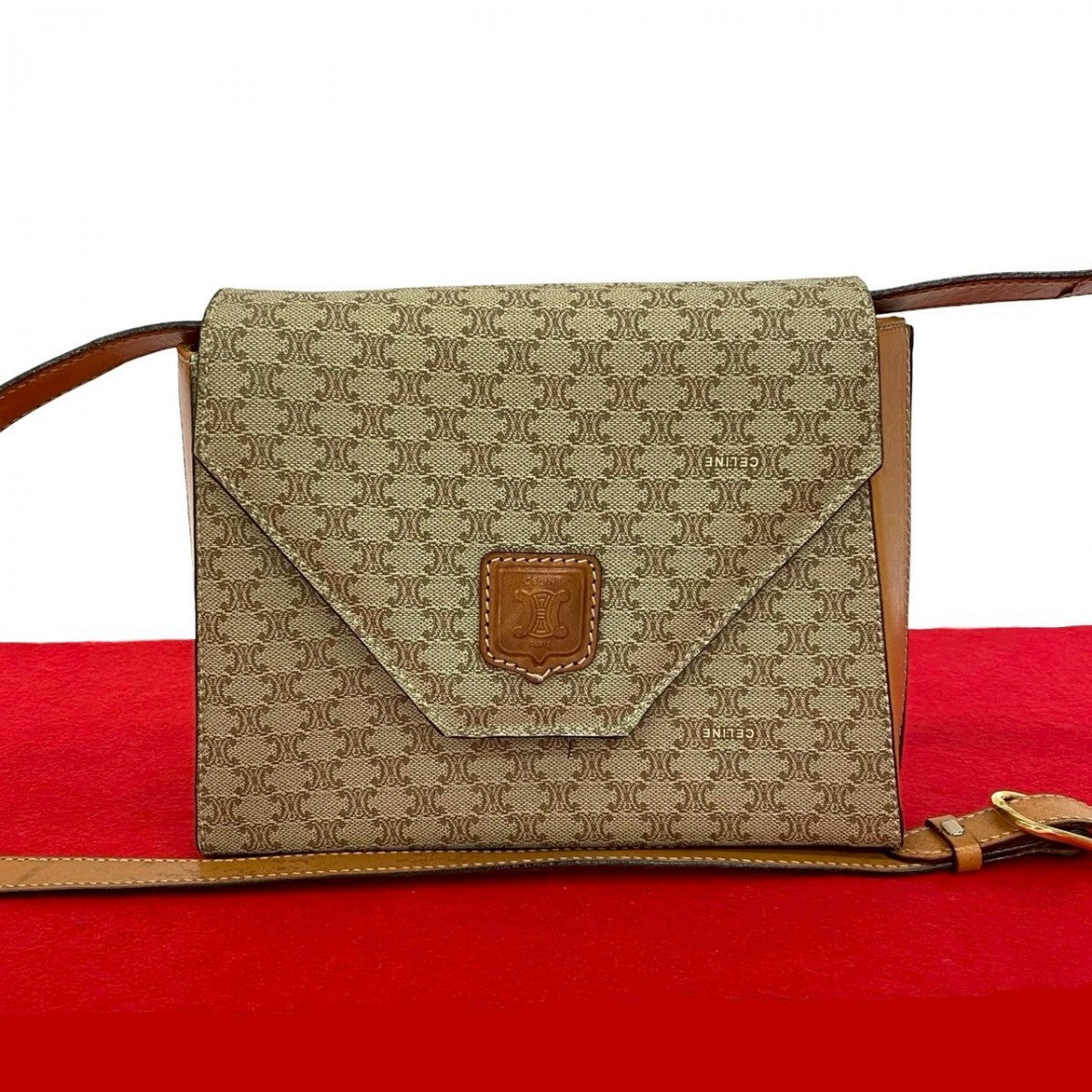 CELINE Shoulder Bag Leather, PVC beige Macadam Blason Triomphe Women