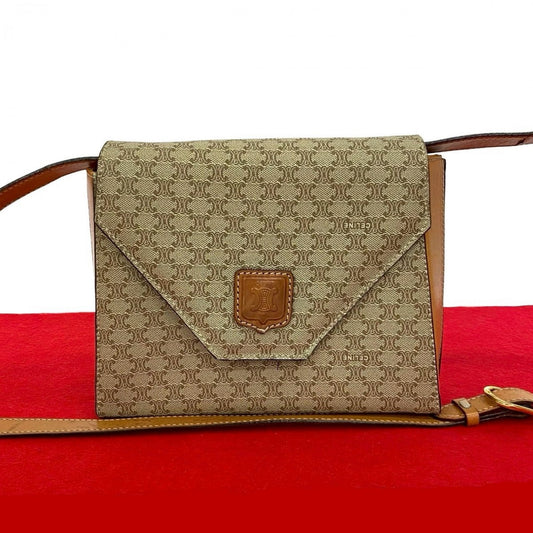 CELINE Shoulder Bag Leather, PVC beige Macadam Blason Triomphe Women