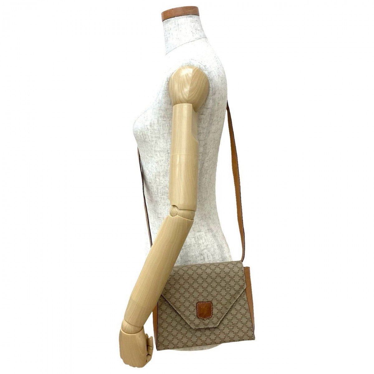 CELINE Shoulder Bag Leather, PVC beige Macadam Blason Triomphe Women