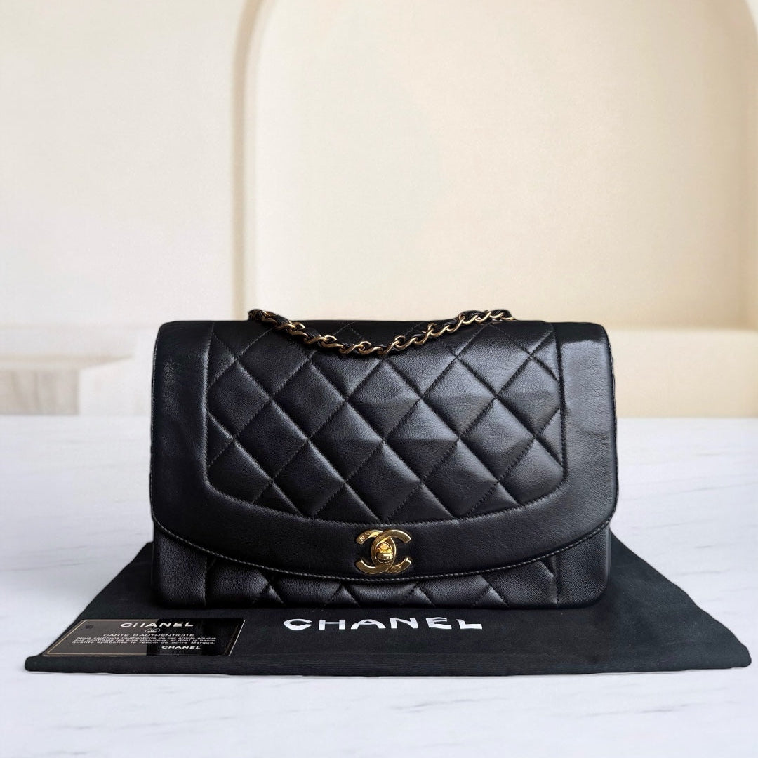 Chanel Diana Medium - Quilted Lambskin Black Gold Hardware Series 2