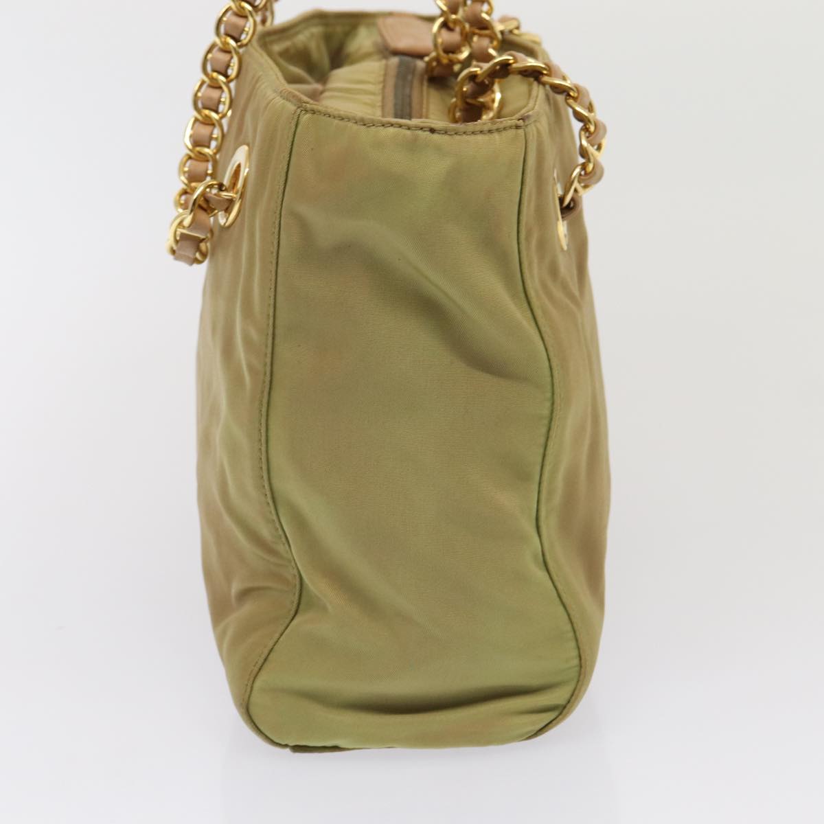 PRADA Chain Shoulder Bag Nylon Khaki Auth