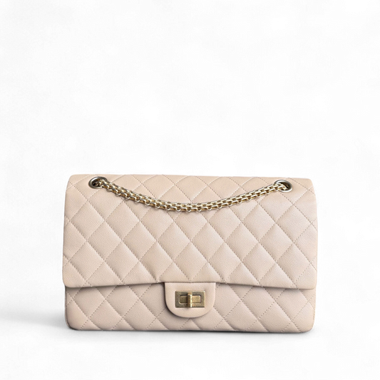 Chanel 2.55 Reissue 226 - Caviar Quilted Grained Calfskin Beige Gold Hardware Series 23