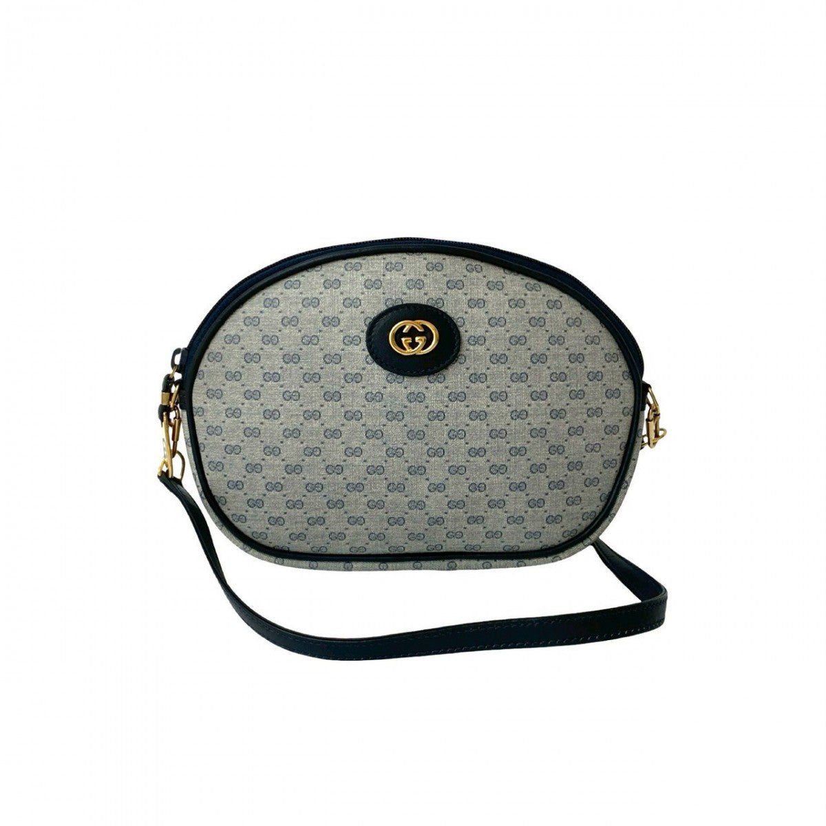 GUCCI Shoulder Bag Leather, PVC Navy Micro GG logo Metal Women