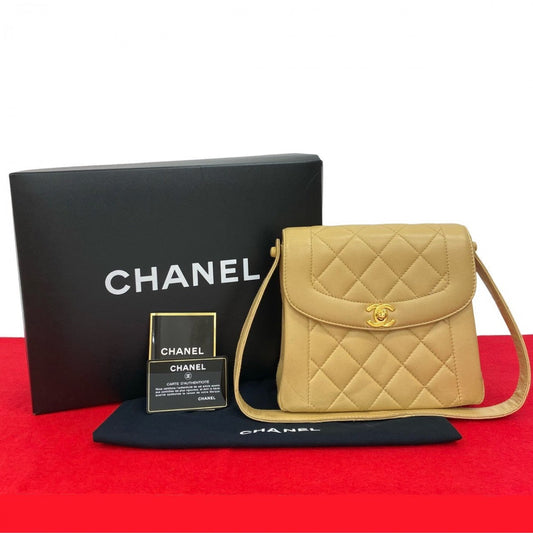 CHANEL Shoulder Bag lambskin beige COCO Mark Matrasse Women
