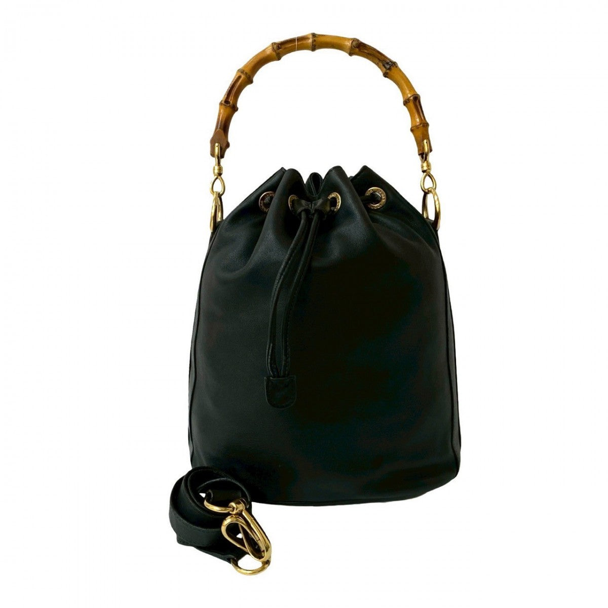 GUCCI Shoulder Bag leather black Bamboo