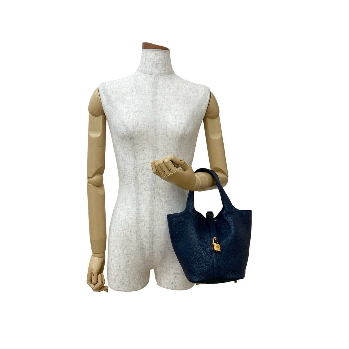 HERMES Handbag Taurillon Clemence Navy Picotan Lock PM