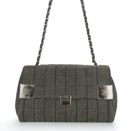 CHANEL Shoulder Bag A17567 denim Navy Chocolate bar