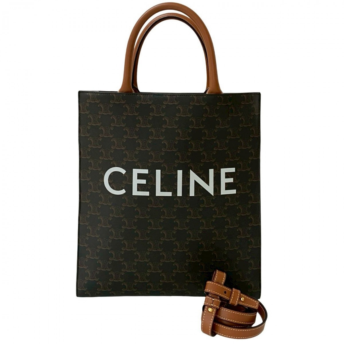 CELINE Shoulder Bag leather Brown Bar Tikal Hippo