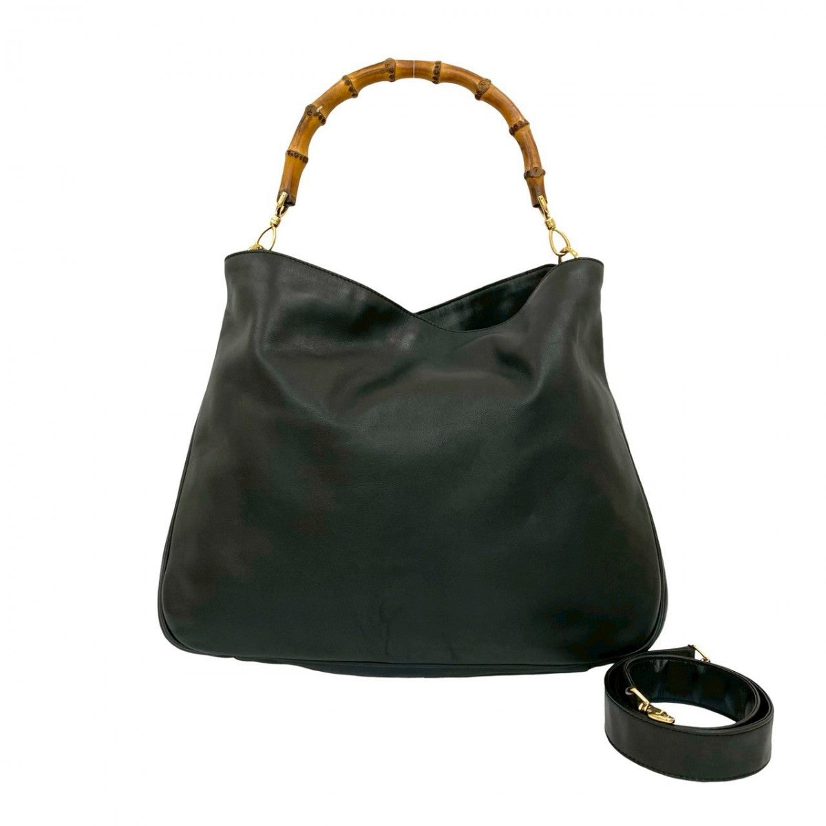 GUCCI Shoulder Bag leather black Bamboo