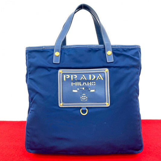 PRADA Handbag Nylon, Leather blue logo Women
