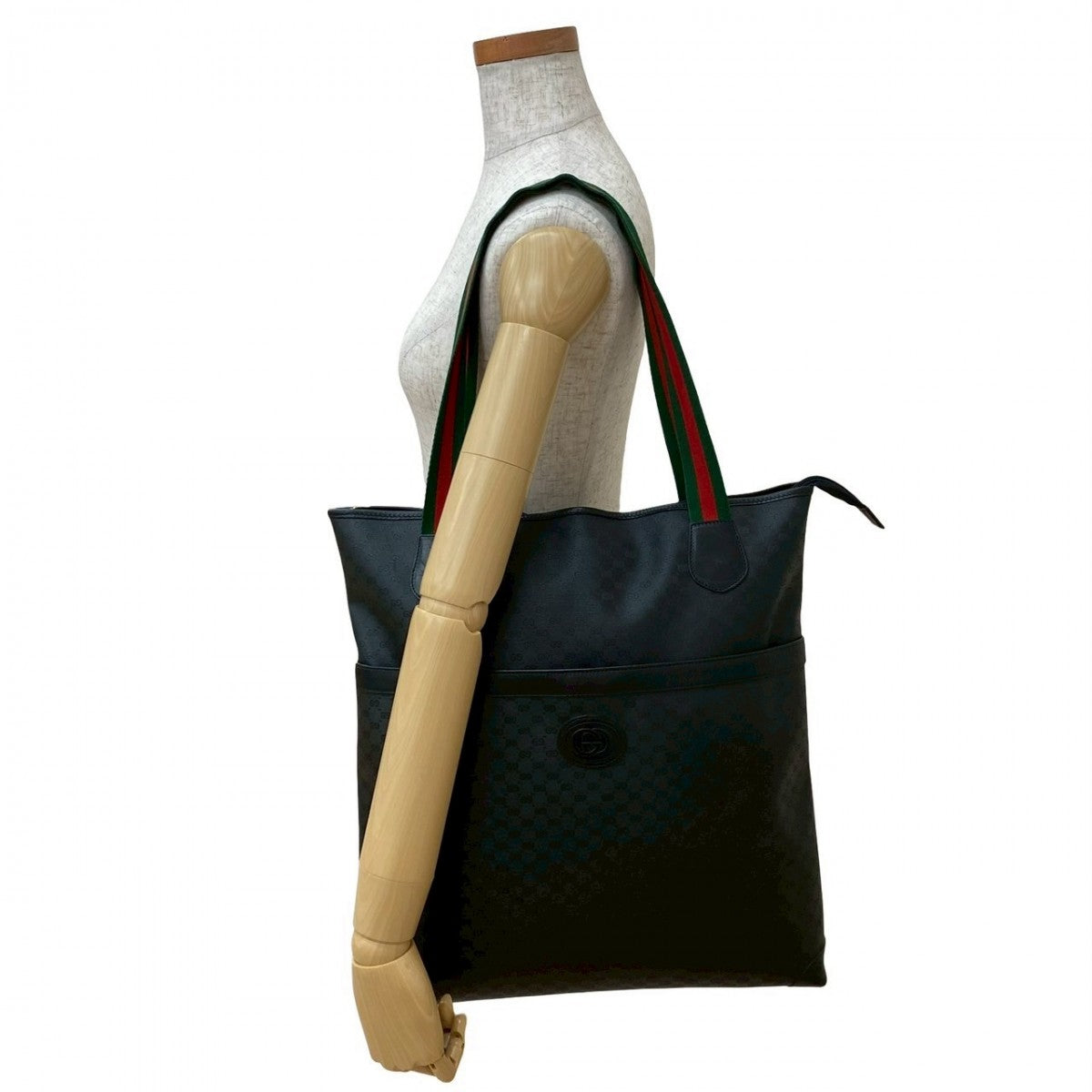 GUCCI Tote Bag Leather, PVC black Micro GG Sherry line Women
