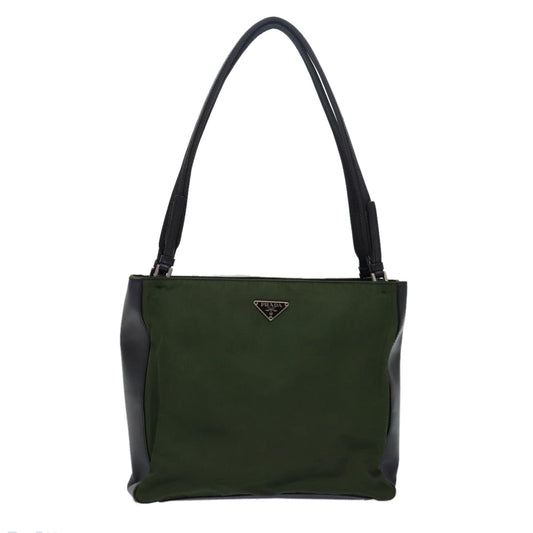 PRADA Shoulder Bag Nylon Leather Khaki Brown Auth