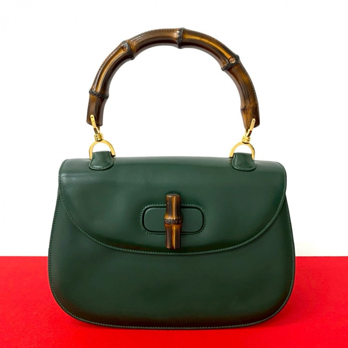 GUCCI Handbag leather green Bamboo