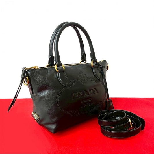 PRADA Shoulder Bag leather black