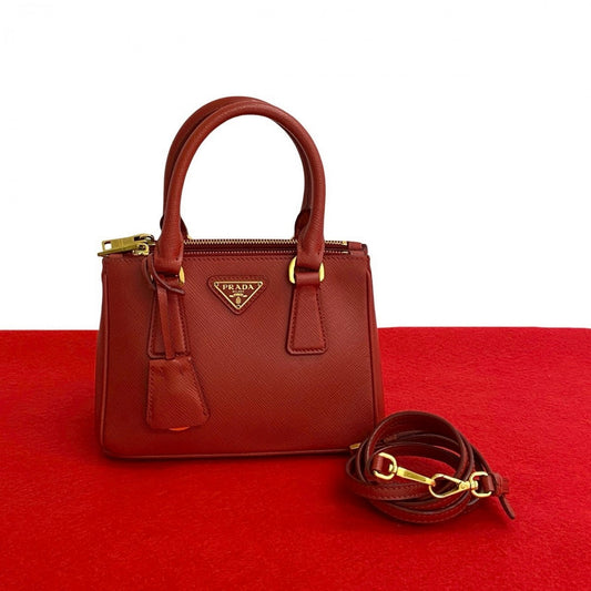 PRADA Shoulder Bag leather Red Galleria Micro