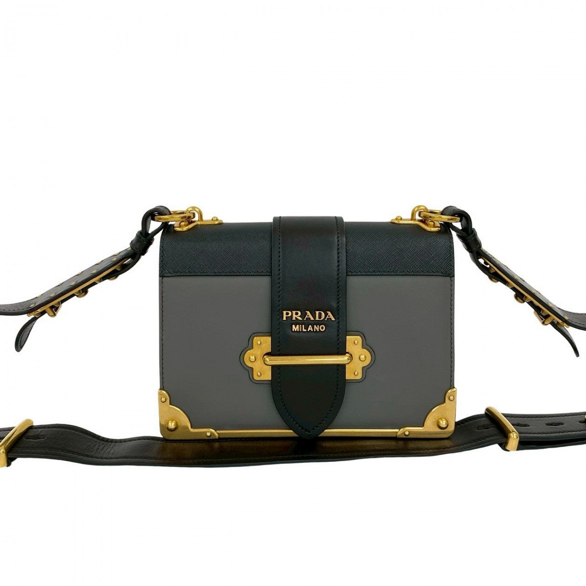 PRADA Shoulder Bag leather gray Kaye
