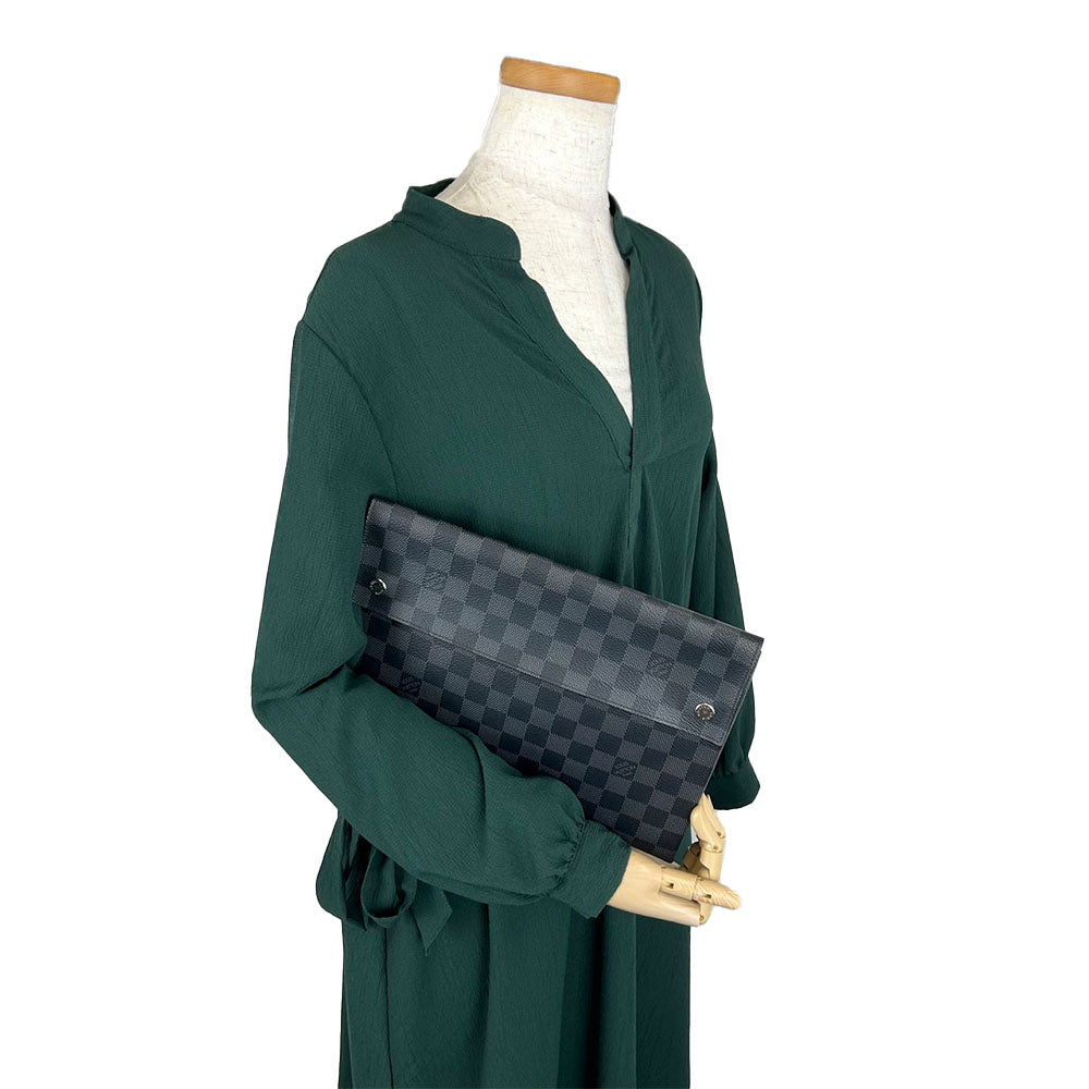 LOUIS VUITTON business bag N60255 Damier Grafitte black Alpha Triple Pouch unisex(Unisex)