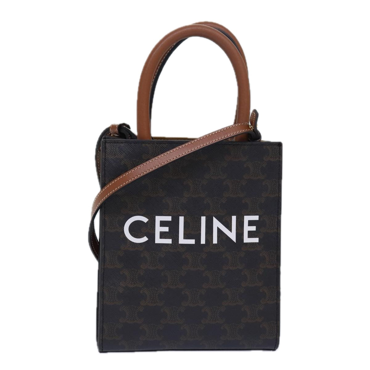 Luxury CELINE Triomphe Mini Particle Cabas Hand Bag PVC Leather 2way Black Auth 82739A
