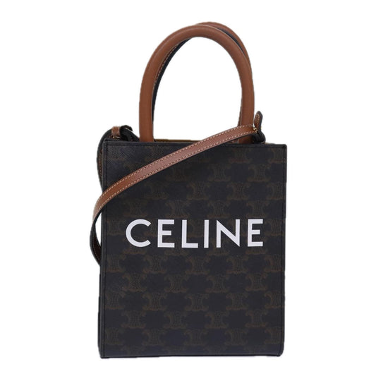 Luxury CELINE Triomphe Mini Particle Cabas Hand Bag PVC Leather 2way Black Auth 82739A