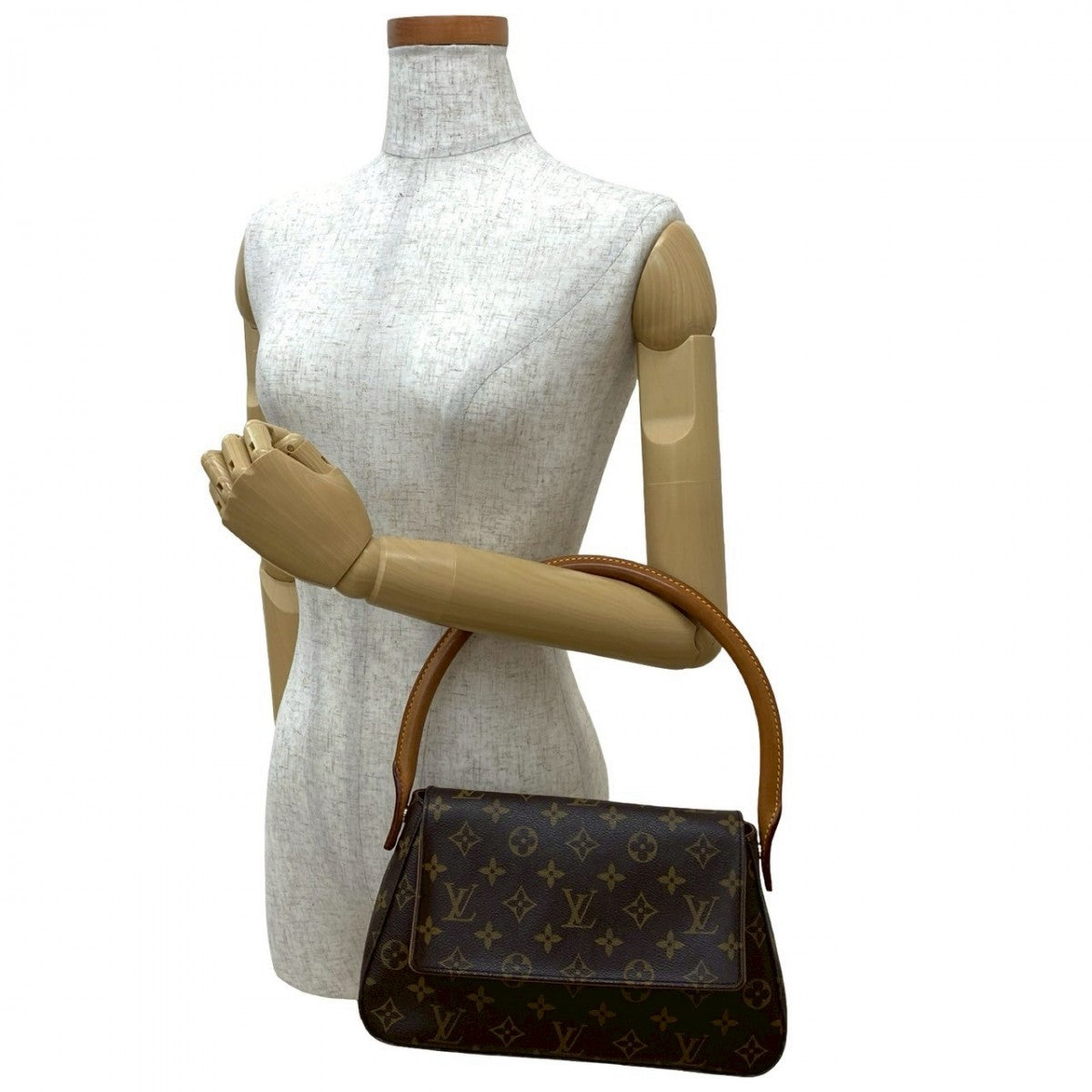 LOUIS VUITTON Handbag leather Brown Monogram Looping