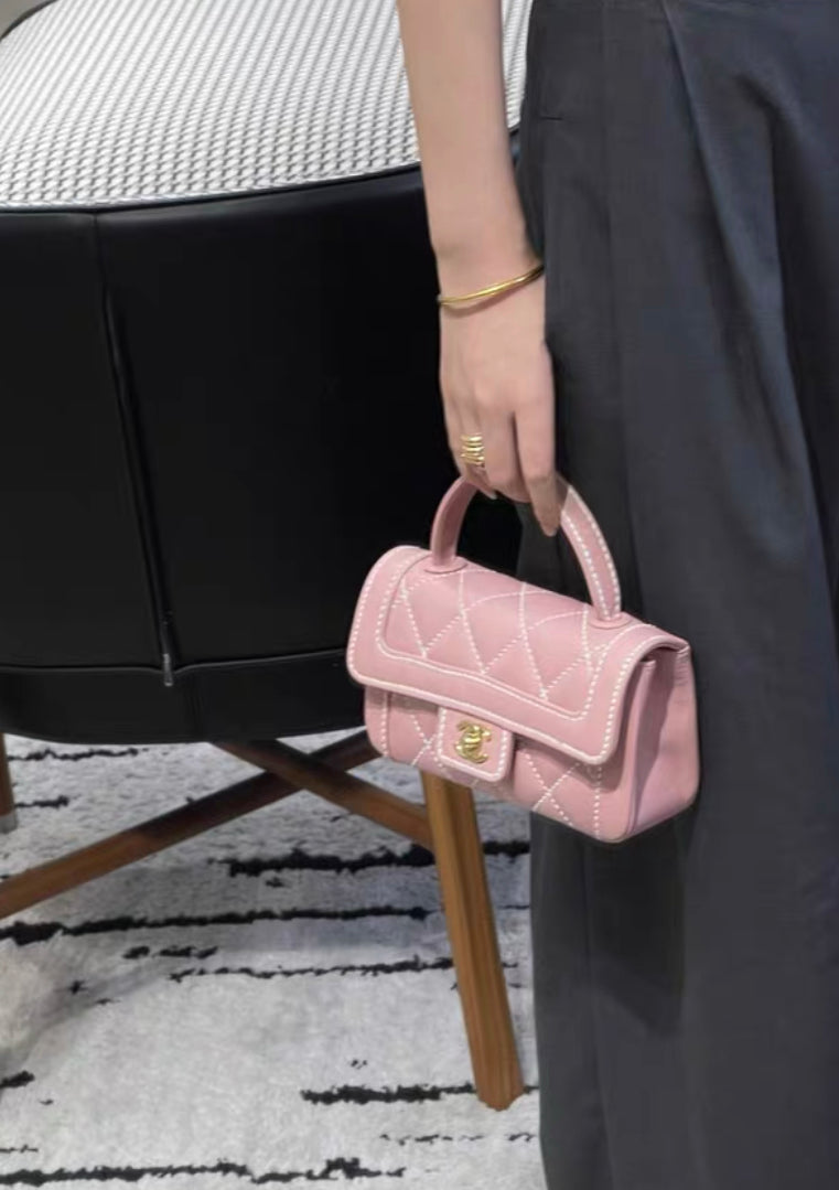 chanel pink mini handbag gold