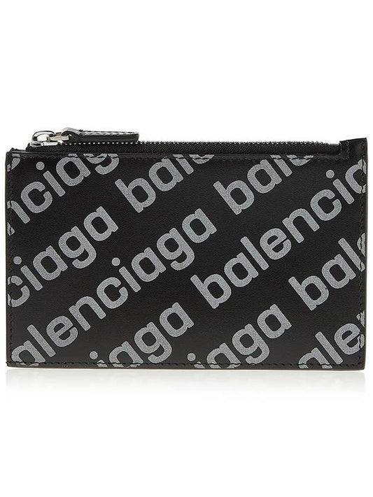 Luxury Balenciaga Trending 2026 All Over Logo Card Wallet Black