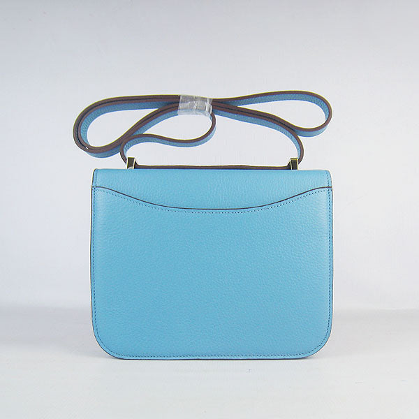 Luxury Hermes Constance Cowskin Leather Bag light blue golden
