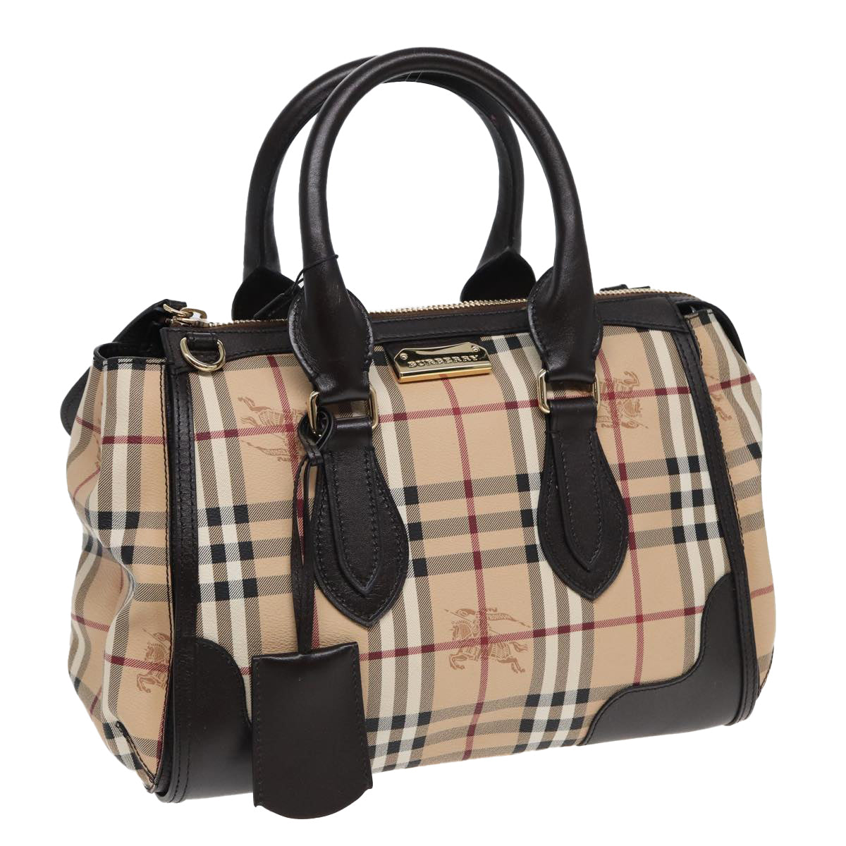 Burberry Nova Check Hand Bag PVC Leather Beige Auth 83146