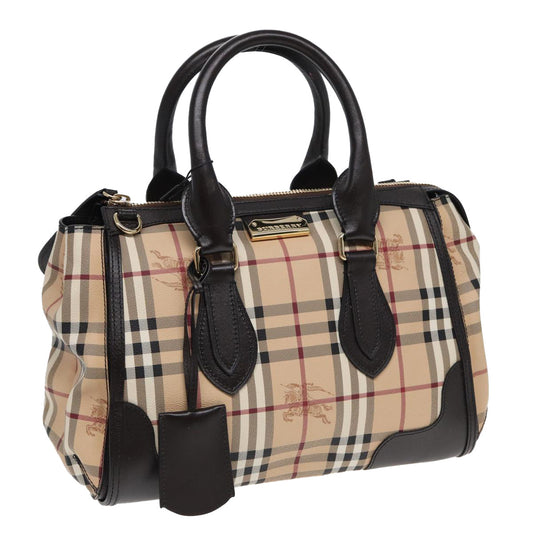 Burberry Nova Check Hand Bag PVC Leather Beige Auth 83146