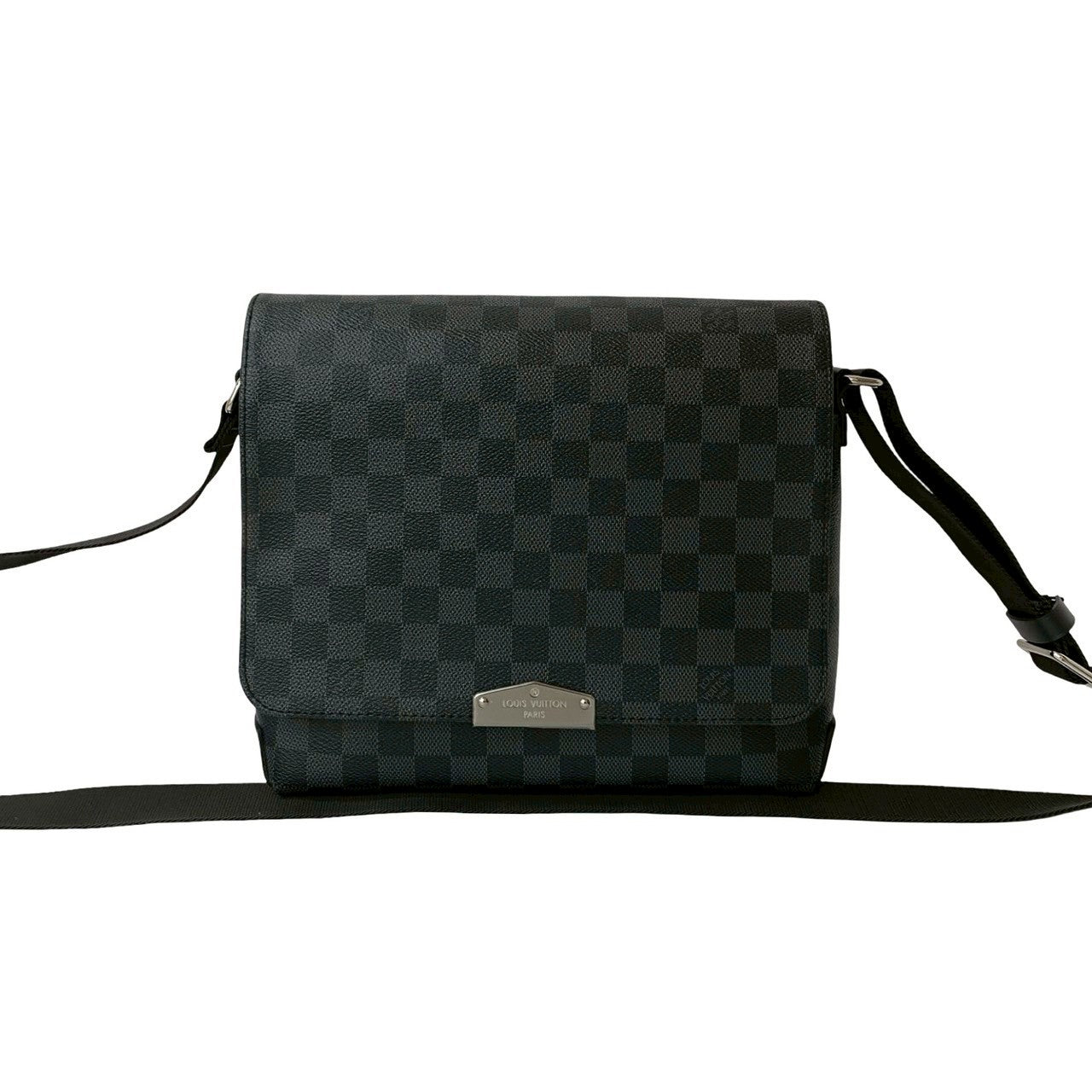 LOUIS VUITTON Shoulder Bag leather black Damier Grafitte District PM