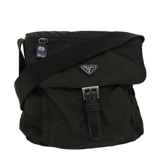 PRADA Shoulder Bag Nylon Khaki Brown Auth