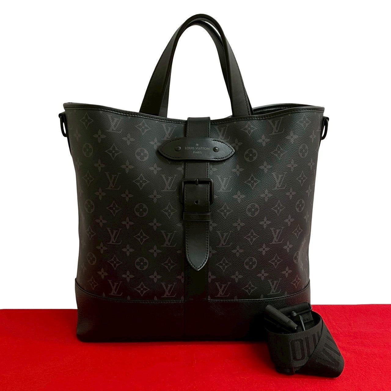 LOUIS VUITTON Shoulder Bag leather black Monogram Eclipse Saumur