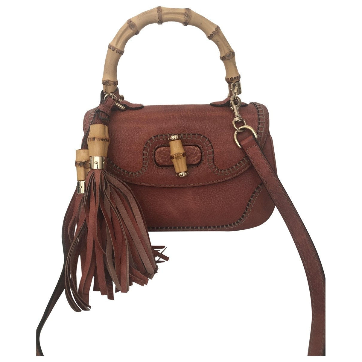 Gucci bamboo orange leather handbag