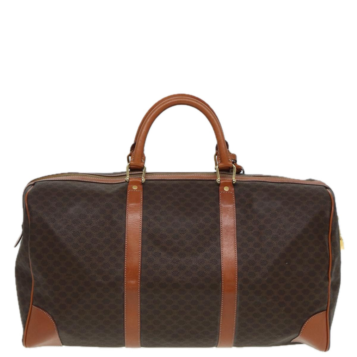 Luxury CELINE Macadam Canvas Boston Bag PVC Leather Brown 83386