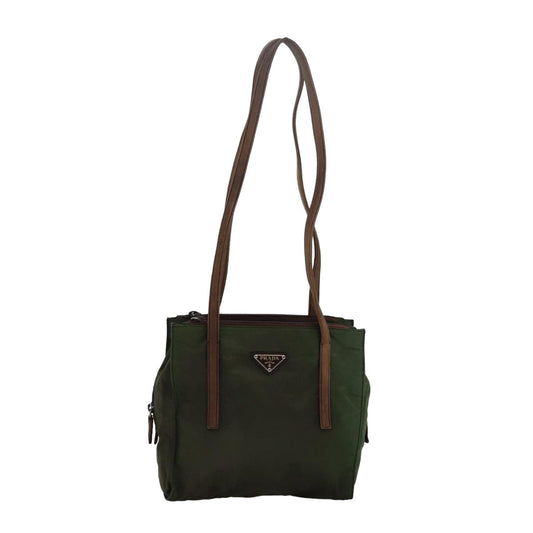 PRADA Shoulder Bag Nylon Leather Khaki Auth