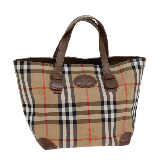 Burberry Nova Check Hand Bag Canvas Beige Auth 83402