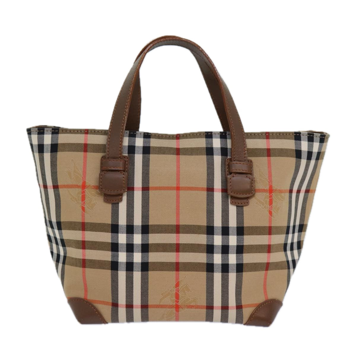 Burberry Nova Check Hand Bag Canvas Beige Auth 83402