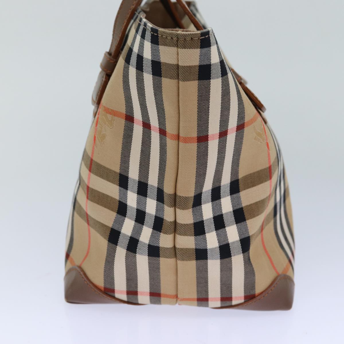 Burberry Nova Check Hand Bag Canvas Beige Auth 83402