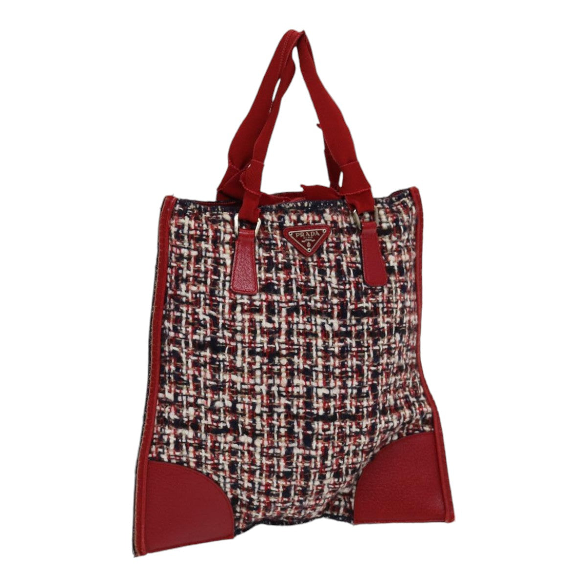 PRADA Hand Bag tweed Red Auth